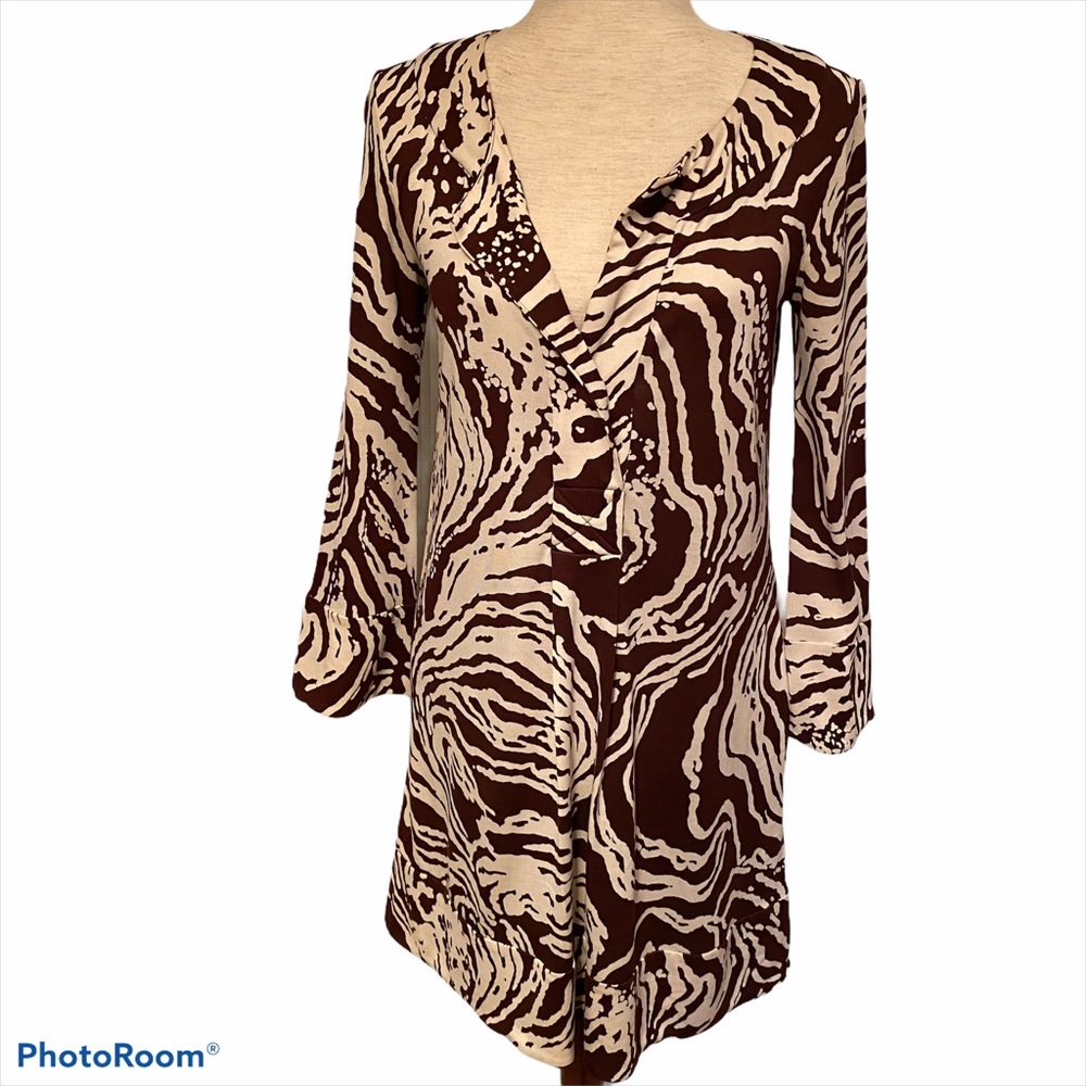 DIANE VON FURSTENBERG DRESS BROWN CREAM SHIFT GABY Size 2